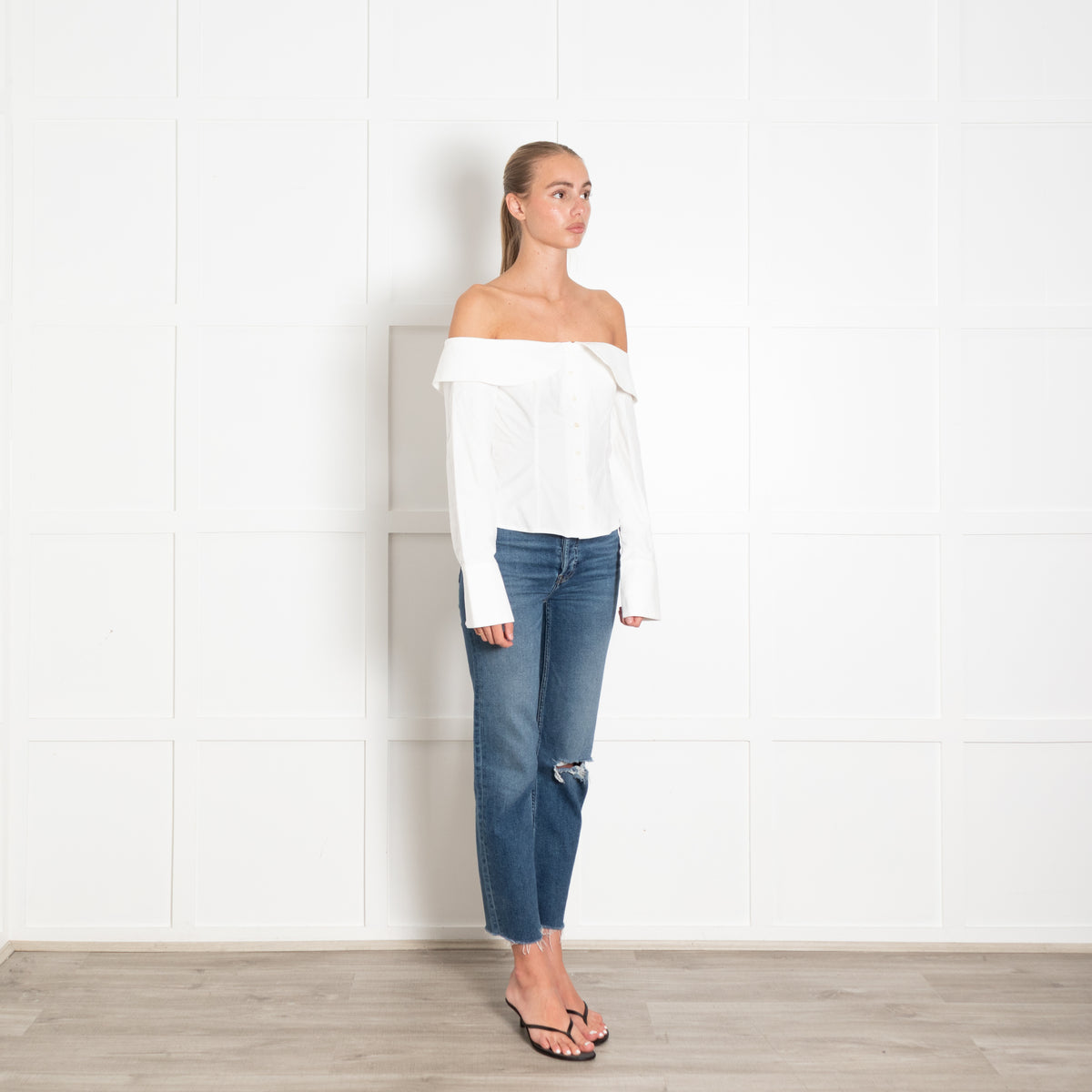 Meshki White Shrting Off Shoulder Top