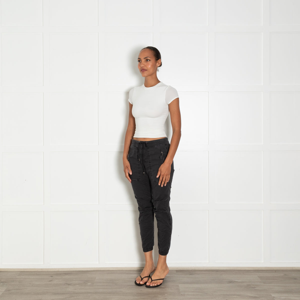 James Perse Navy Grey Cargo Style Cuffed Trousers With Drawstring Waist