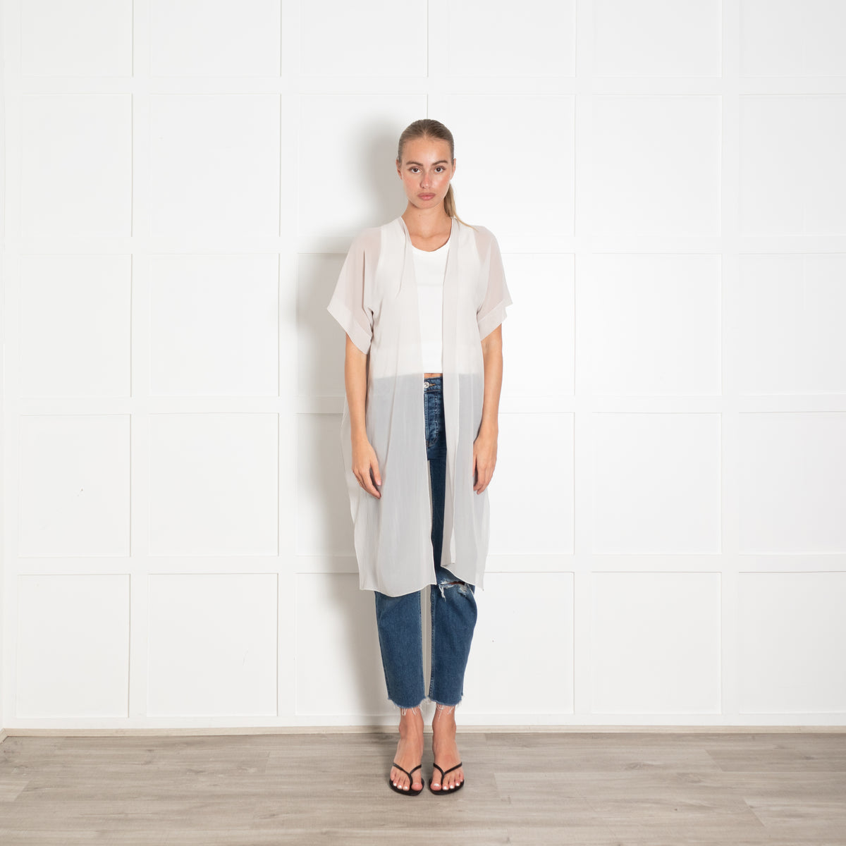 D'Exterior Pale Grey Chiffon Sleeveless Top