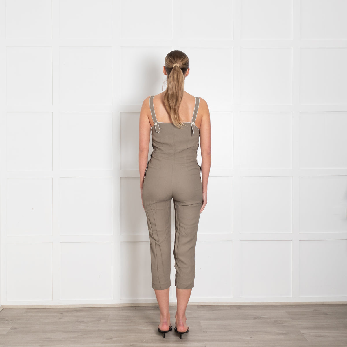 Rag & Bone Khaki Green White Trim Cropped Leg Jumpsuit