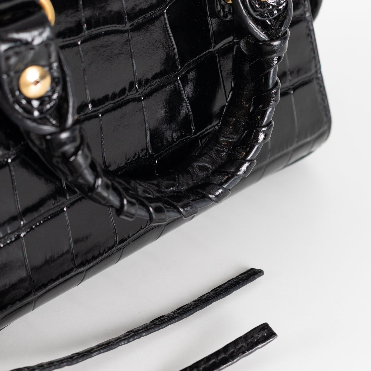 Balenciaga Black Croc Embossed Leather Nano Neo Cagole City Bag