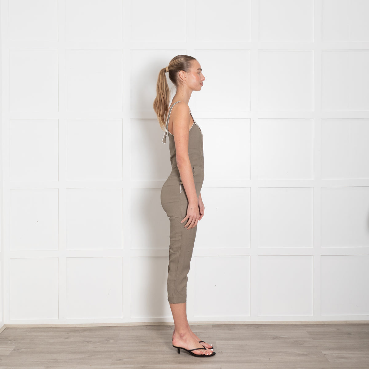 Rag & Bone Khaki Green White Trim Cropped Leg Jumpsuit