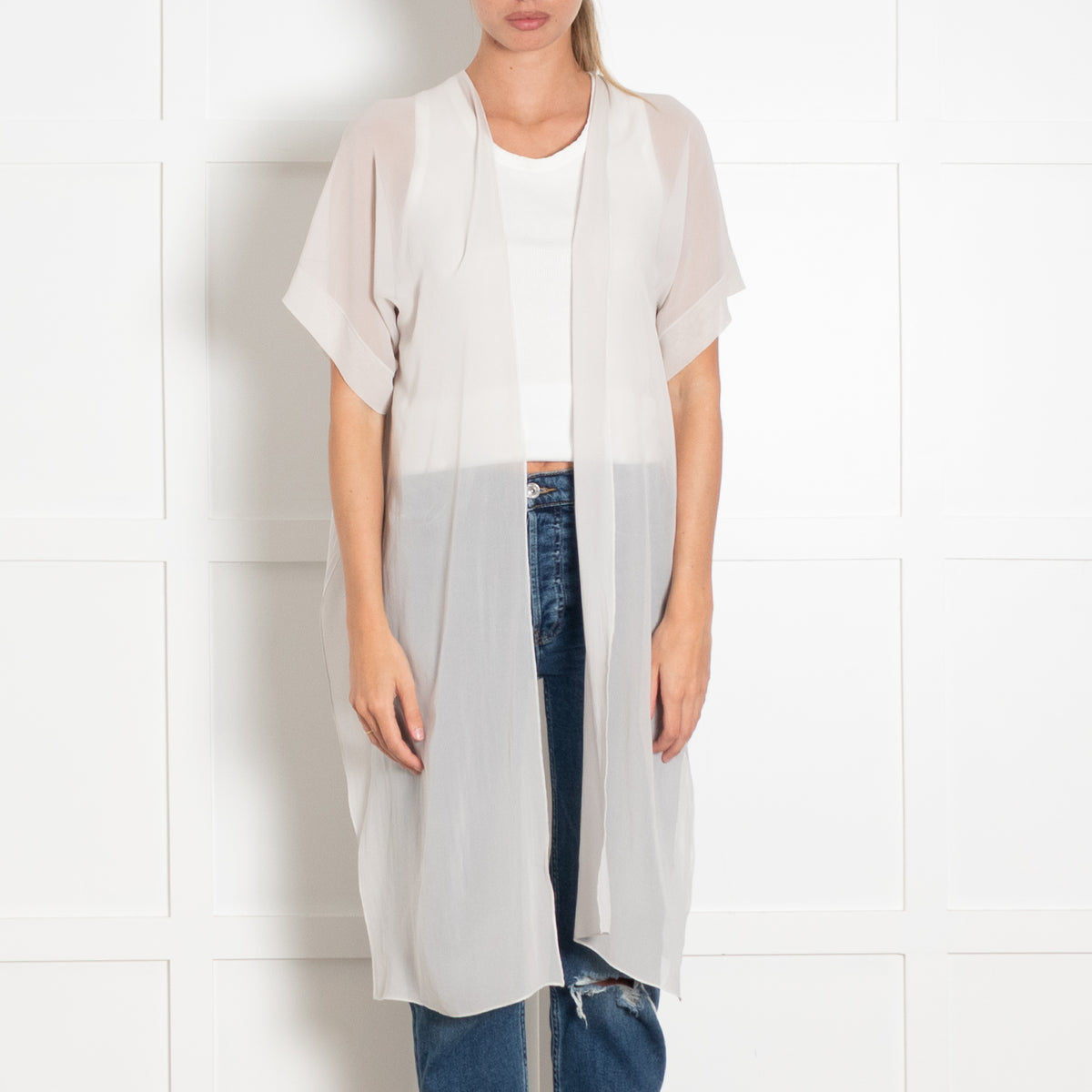 D'Exterior Pale Grey Chiffon Sleeveless Top