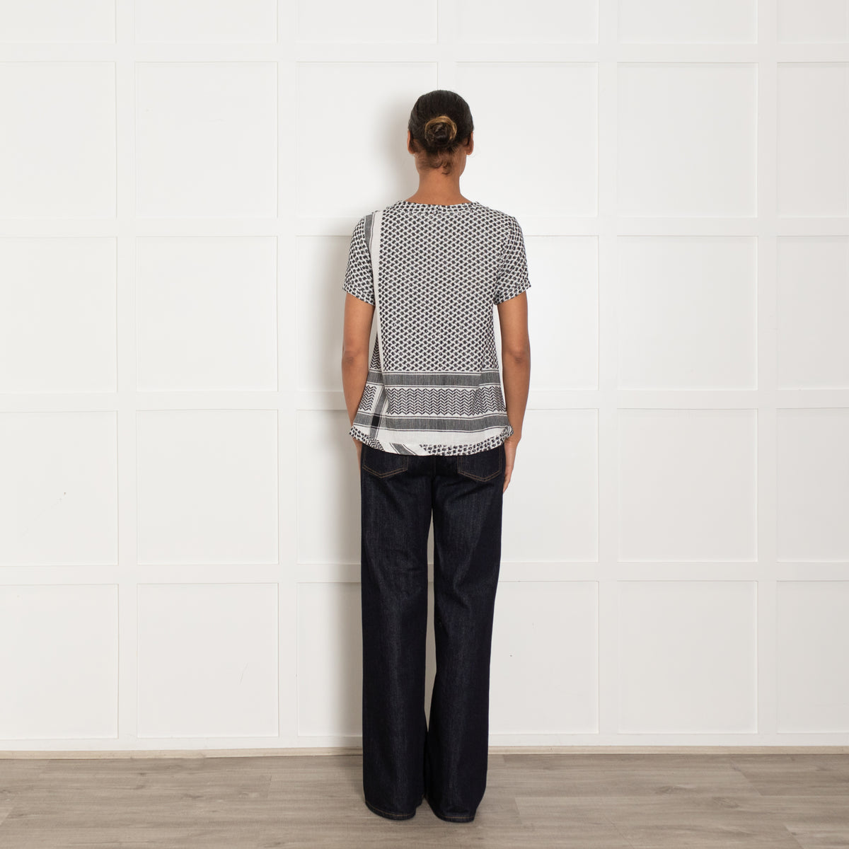 Cecilie Copenhagen White And Black Patterned V Neck Blouse