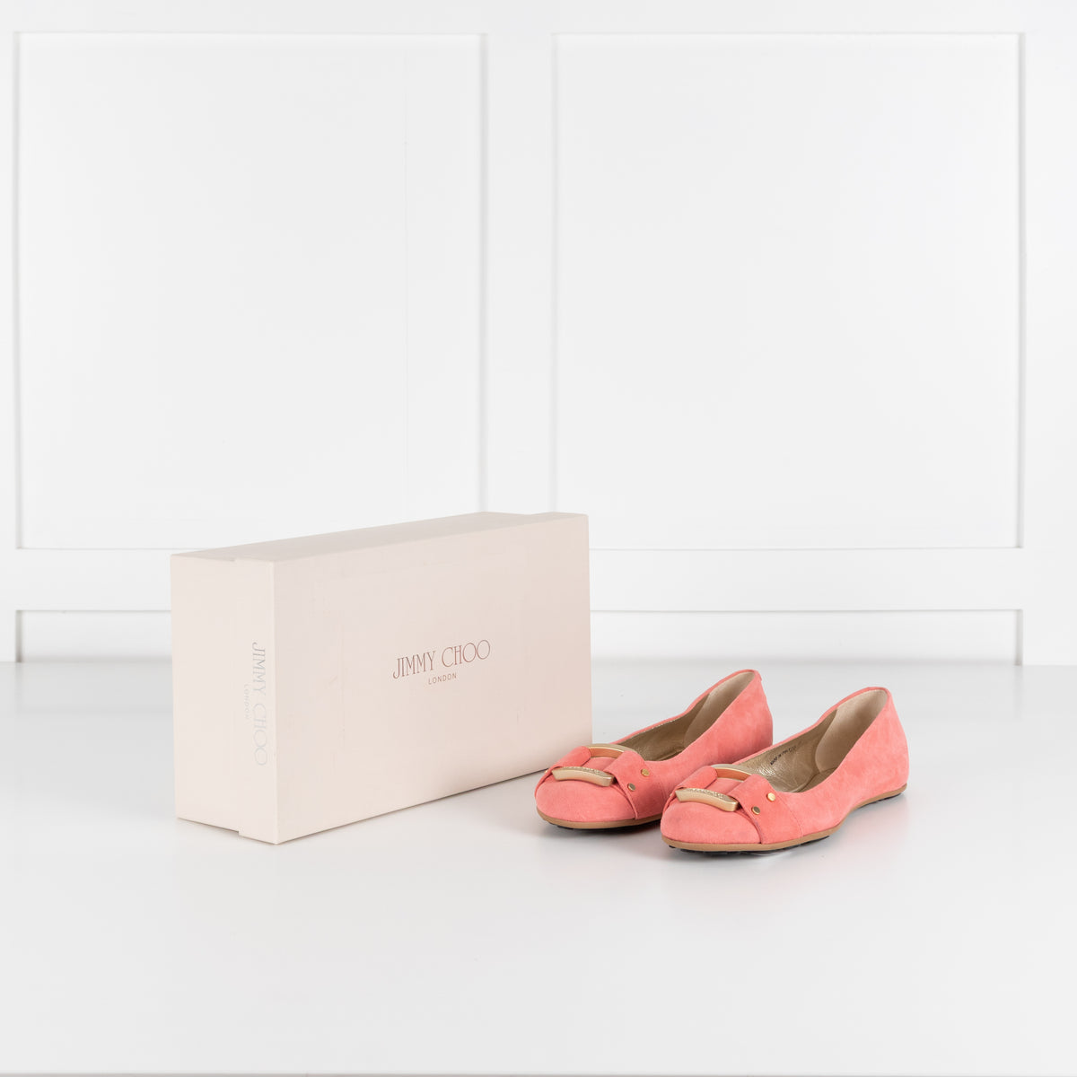 Jimmy Choo Light Coral Suede Morse Flat Shoe