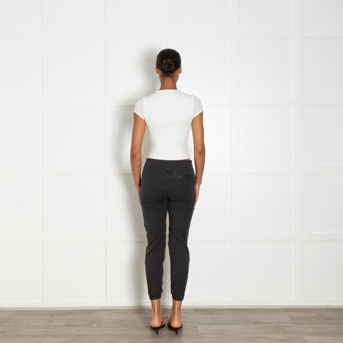 James Perse Navy Grey Cargo Style Cuffed Trousers With Drawstring Waist