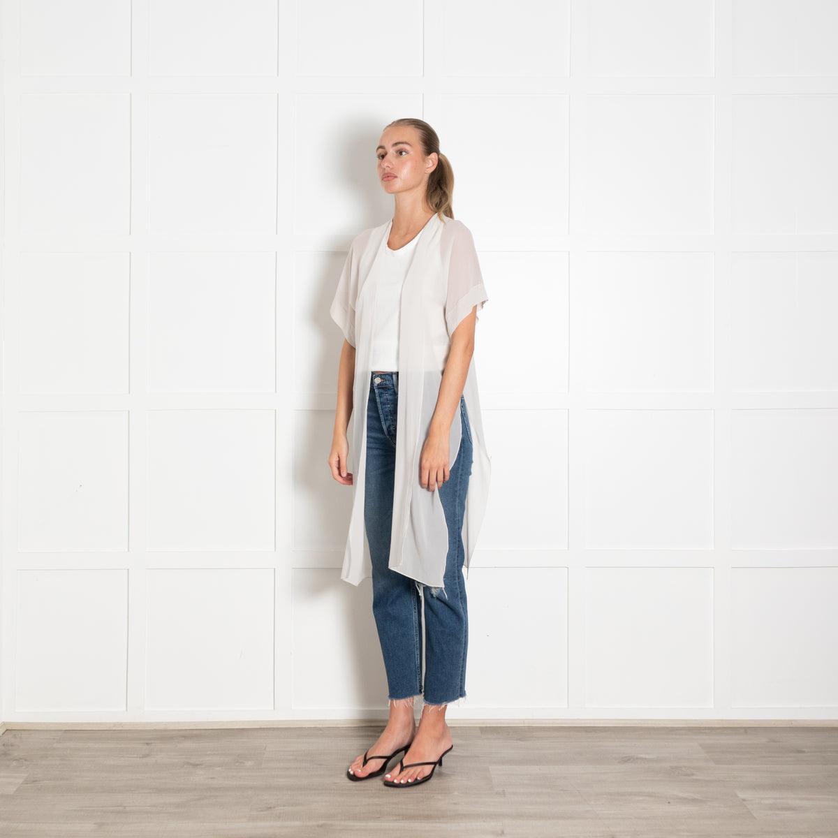 D'Exterior Pale Grey Chiffon Sleeveless Top