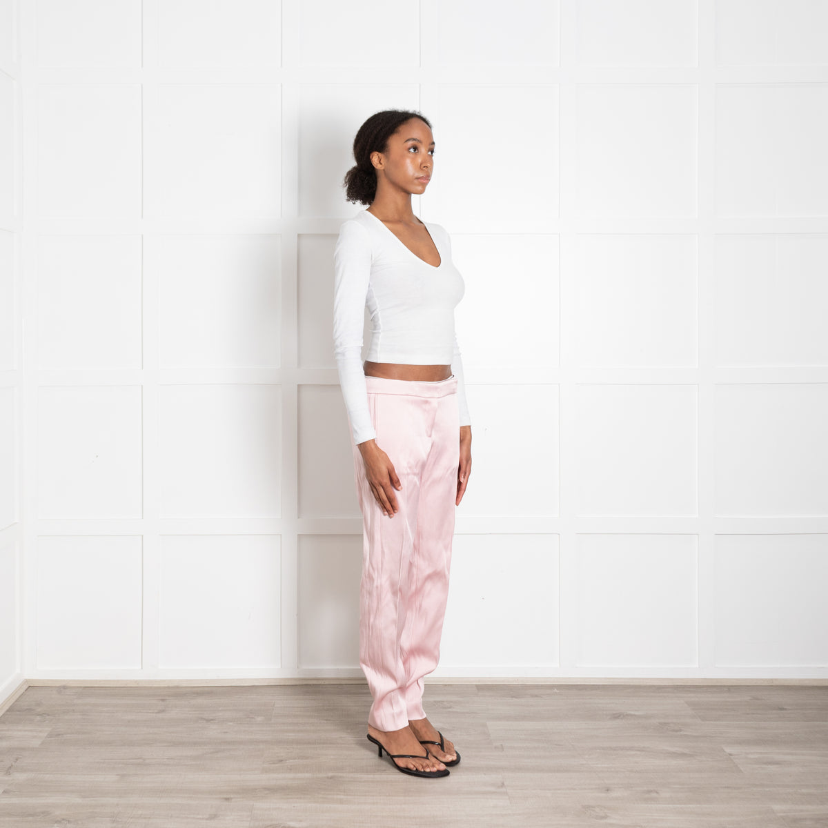 Amanda Wakeley Pale Pink Satin Narrow Leg Trousers