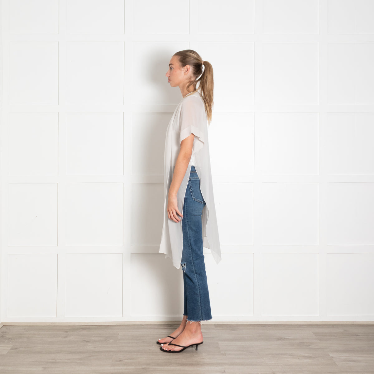 D'Exterior Pale Grey Chiffon Sleeveless Top