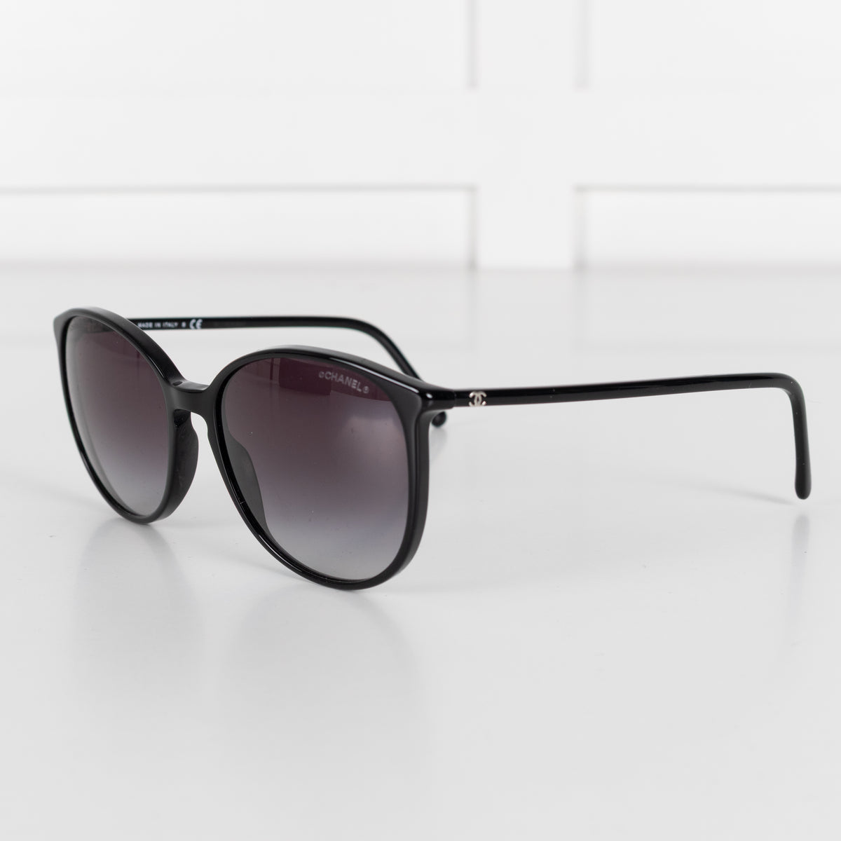 Chanel Black Rounded Sunglasses with Narrow Arms