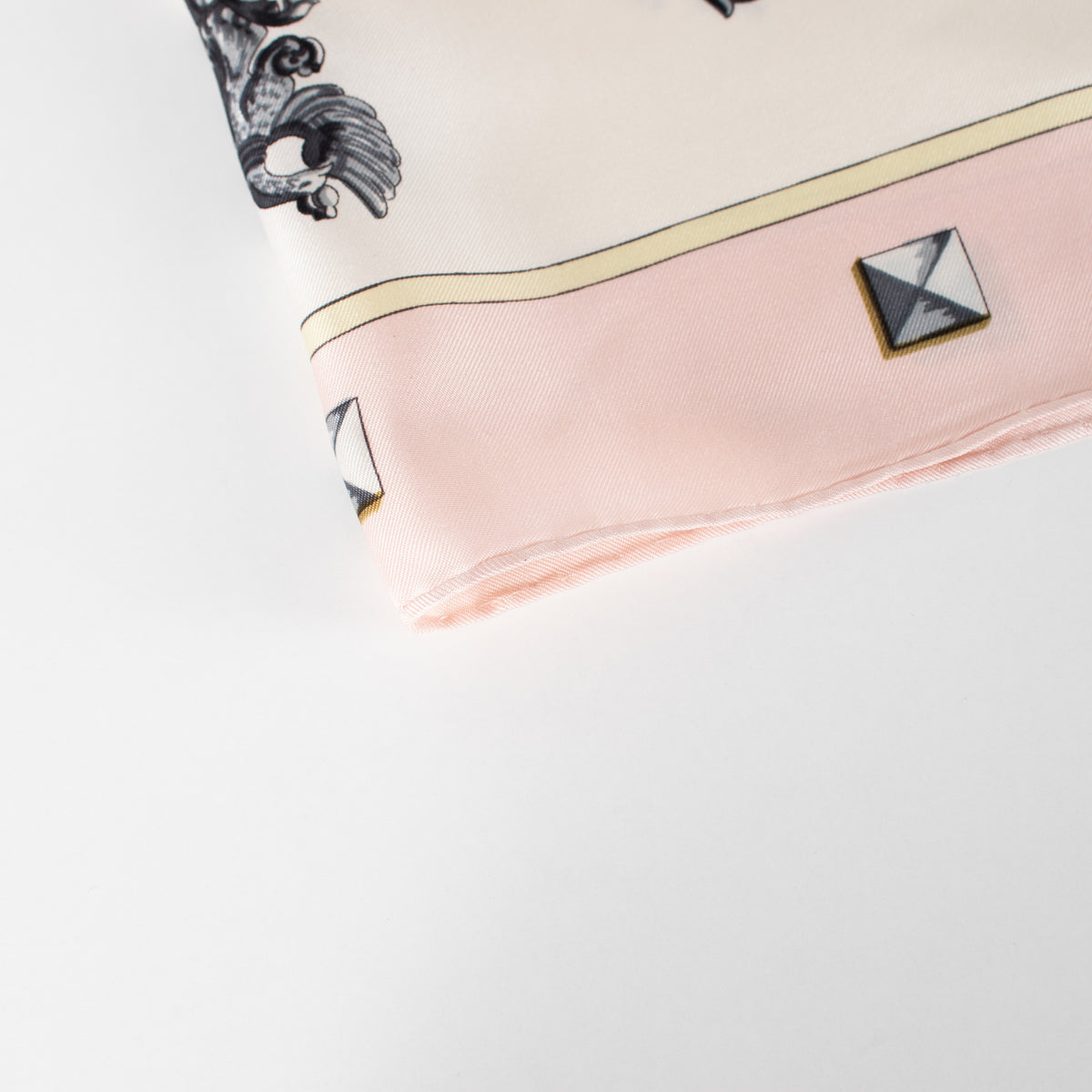 Hermes Les Cles Silk  Pink, Yellow, Black & Cream Scarf