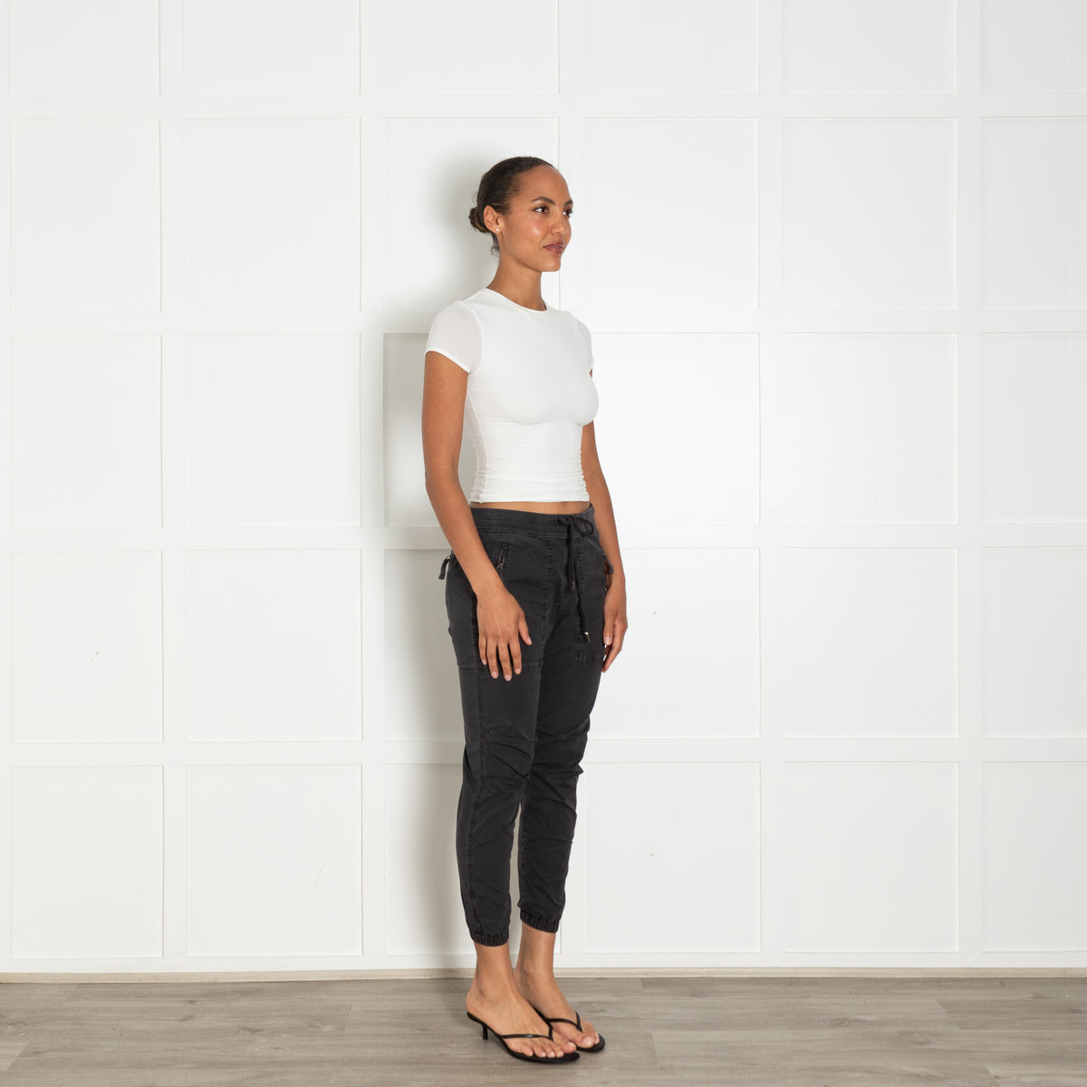 James Perse Navy Grey Cargo Style Cuffed Trousers With Drawstring Waist