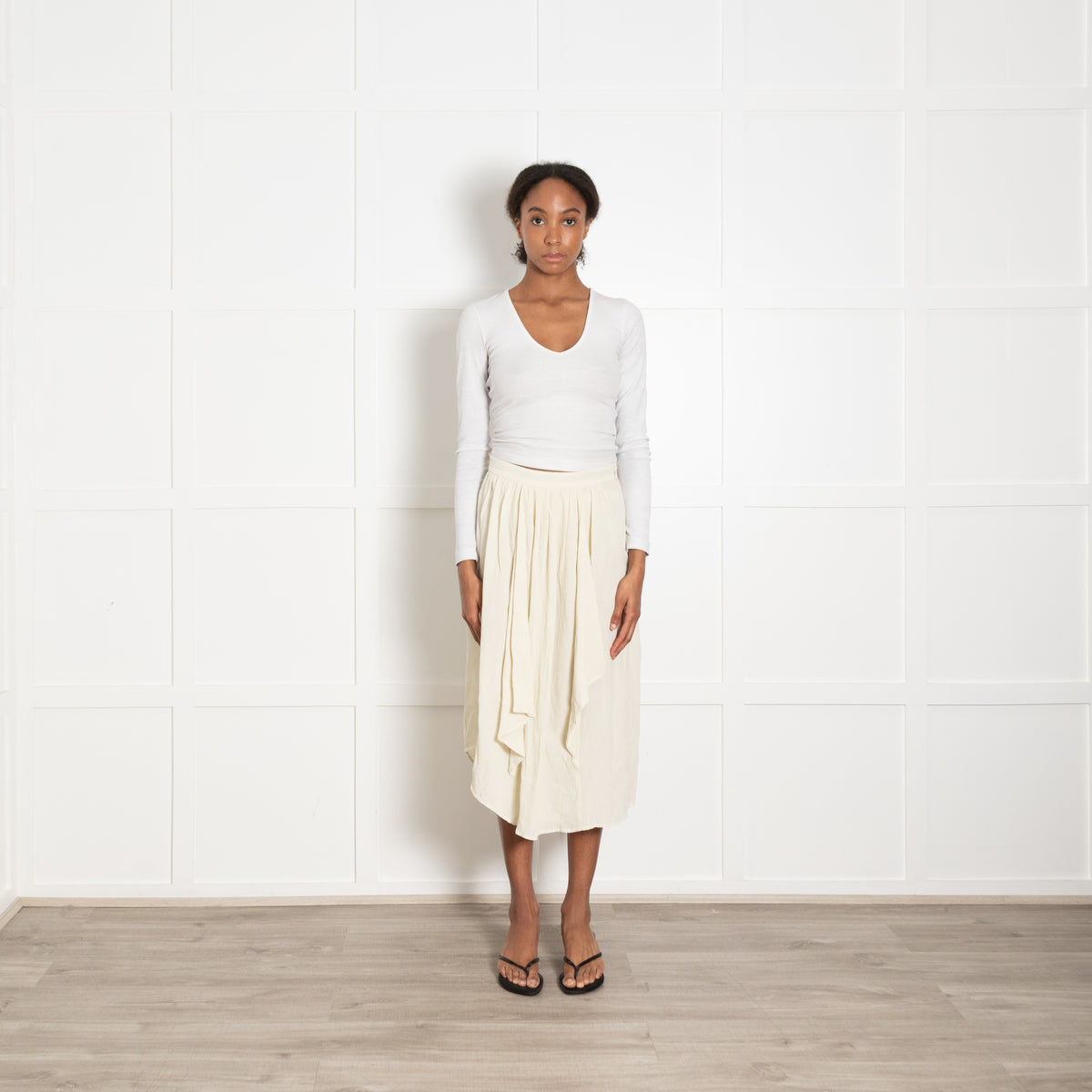 Isabel Marant Cream Crinkle Midi Skirt