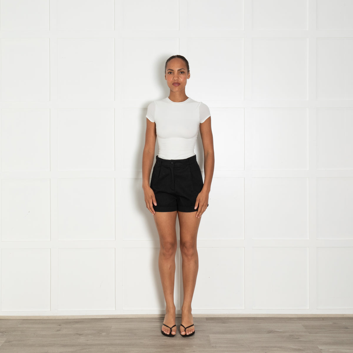 Paul & Joe Black Cotton Tailored Pleated Mini Shorts UK 10