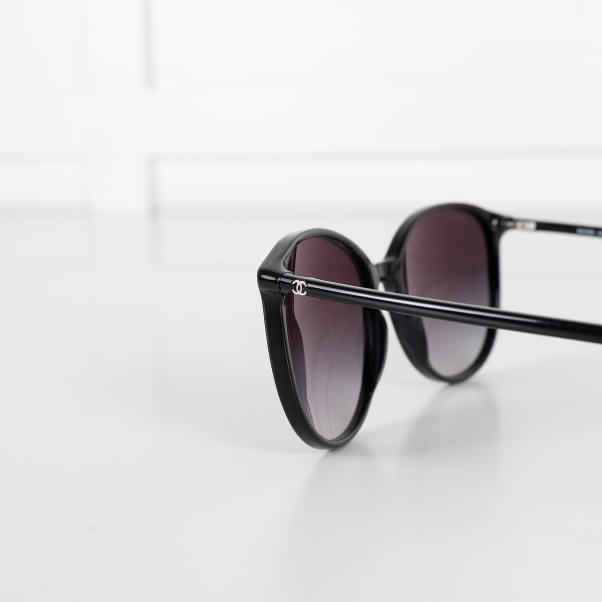 Chanel Black Rounded Sunglasses with Narrow Arms
