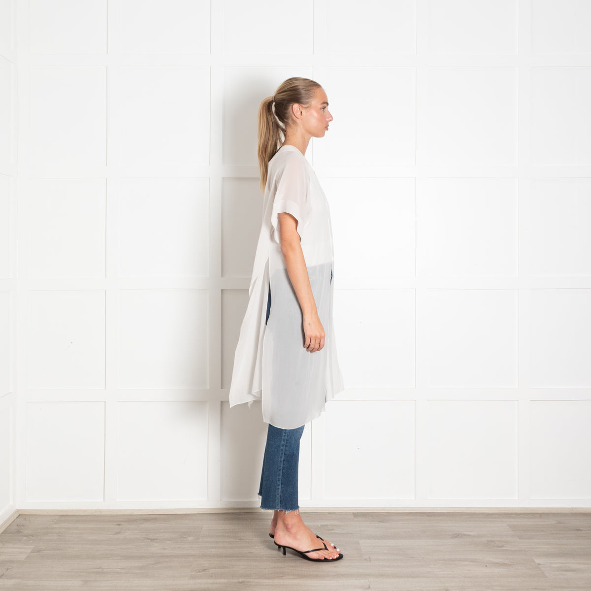 D'Exterior Pale Grey Chiffon Sleeveless Top