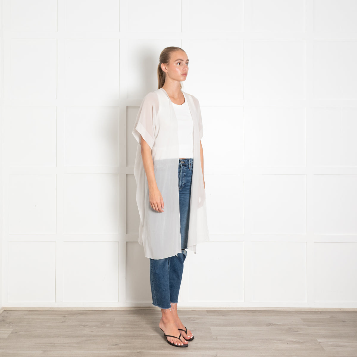 D'Exterior Pale Grey Chiffon Sleeveless Top