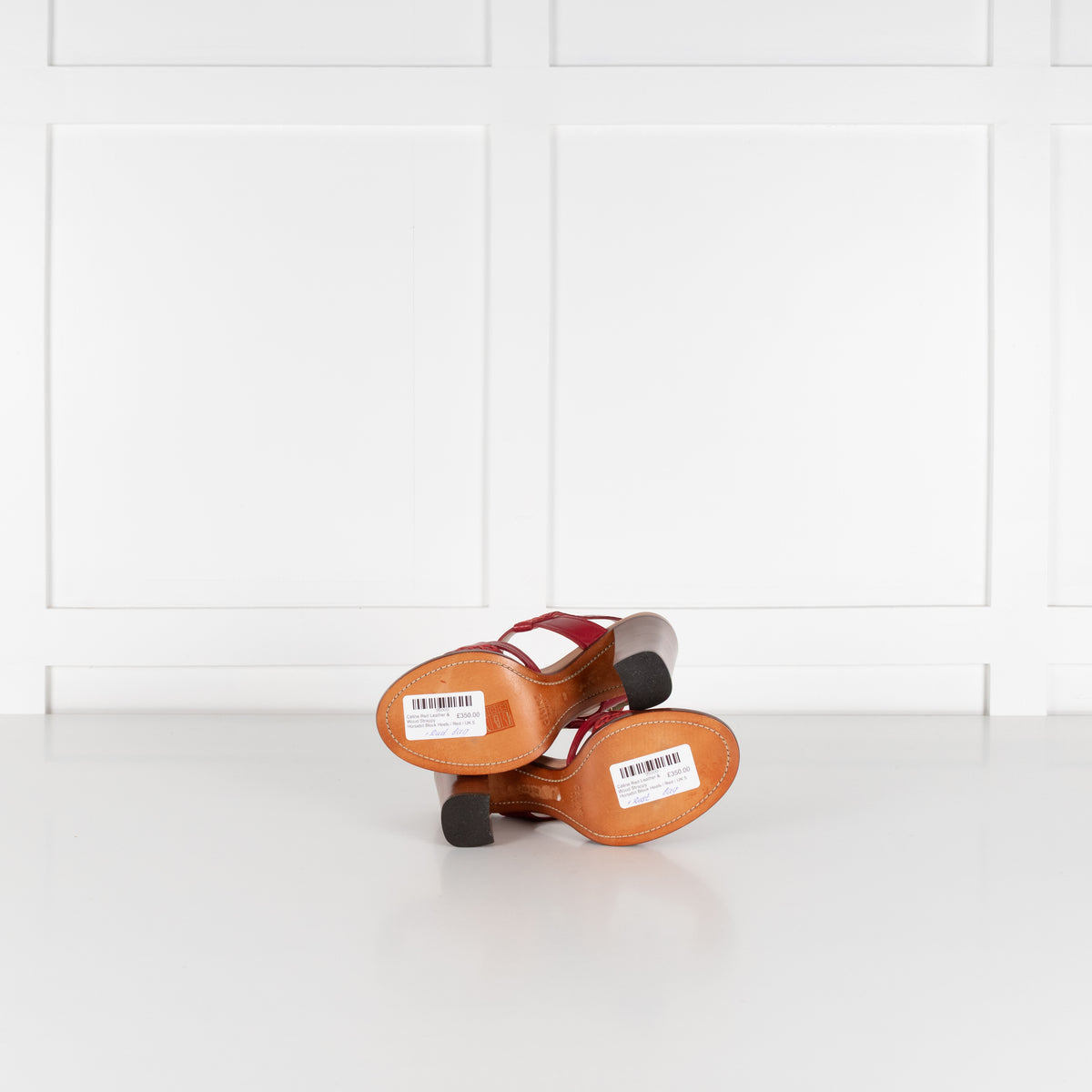 Céline Red Leather & Wood Strappy Horsebit Block Heels
