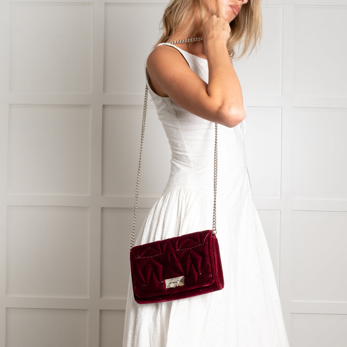 Jimmy Choo Burgundy Velvet Fold Over Clutch