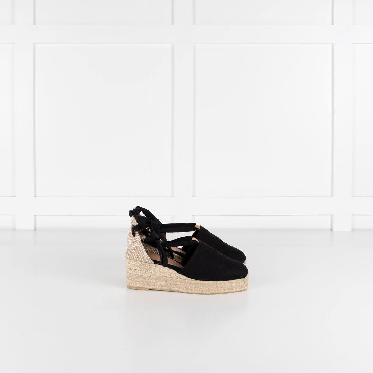 Castaner Black Linen Wedge Espadrilles