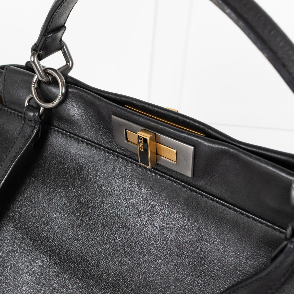 Fendi Vintage Peekaboo Large Leather & Cowhide 2 Way Handbag
