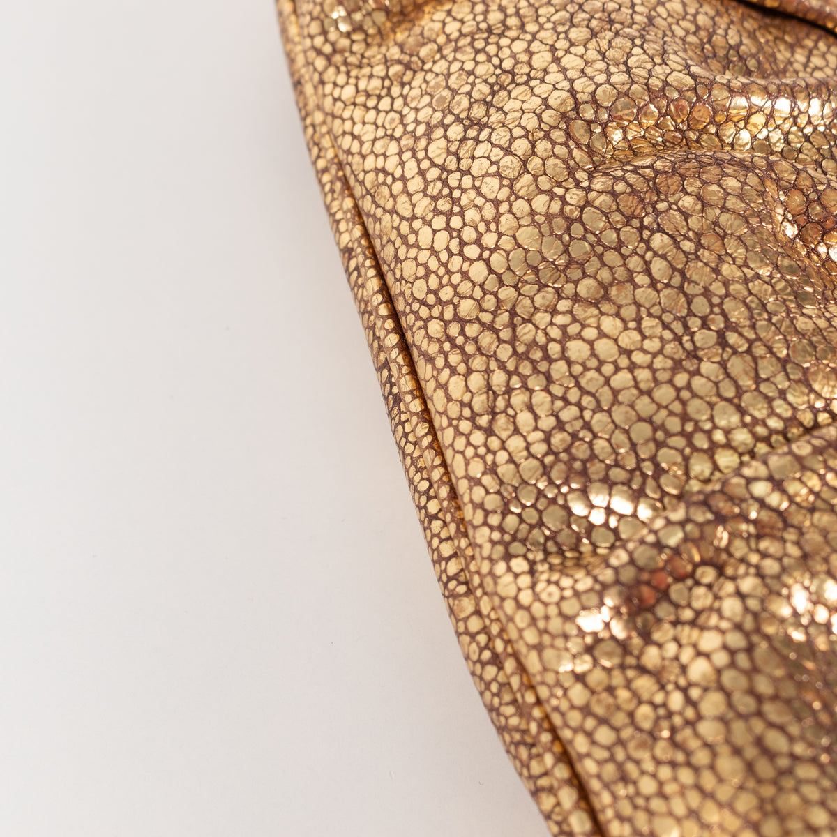Anya Hindmarch Gold Crinkle Clutch with Wooden Link Detail