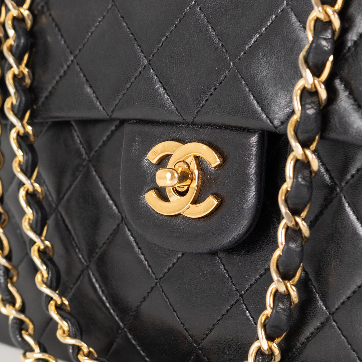 Chanel Black Lambskin Square Matelasse  Double Shoulder Bag