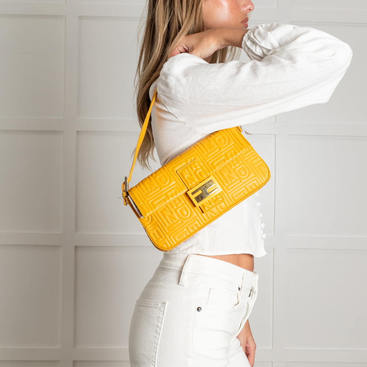 Fendi Yellow Leather Vintage Medium Baguette