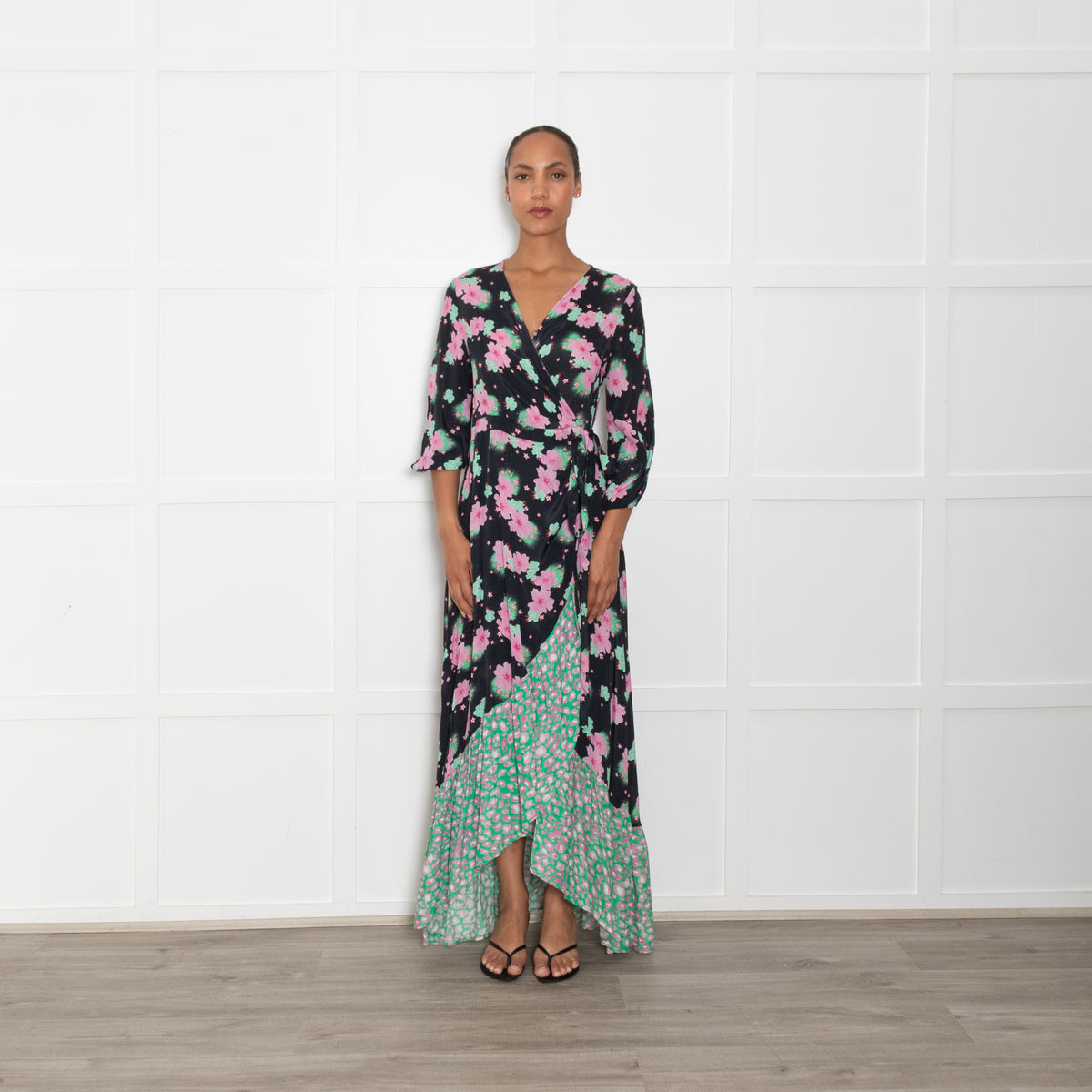 Primrose Park Black Wrap Dress With Pink Flowers