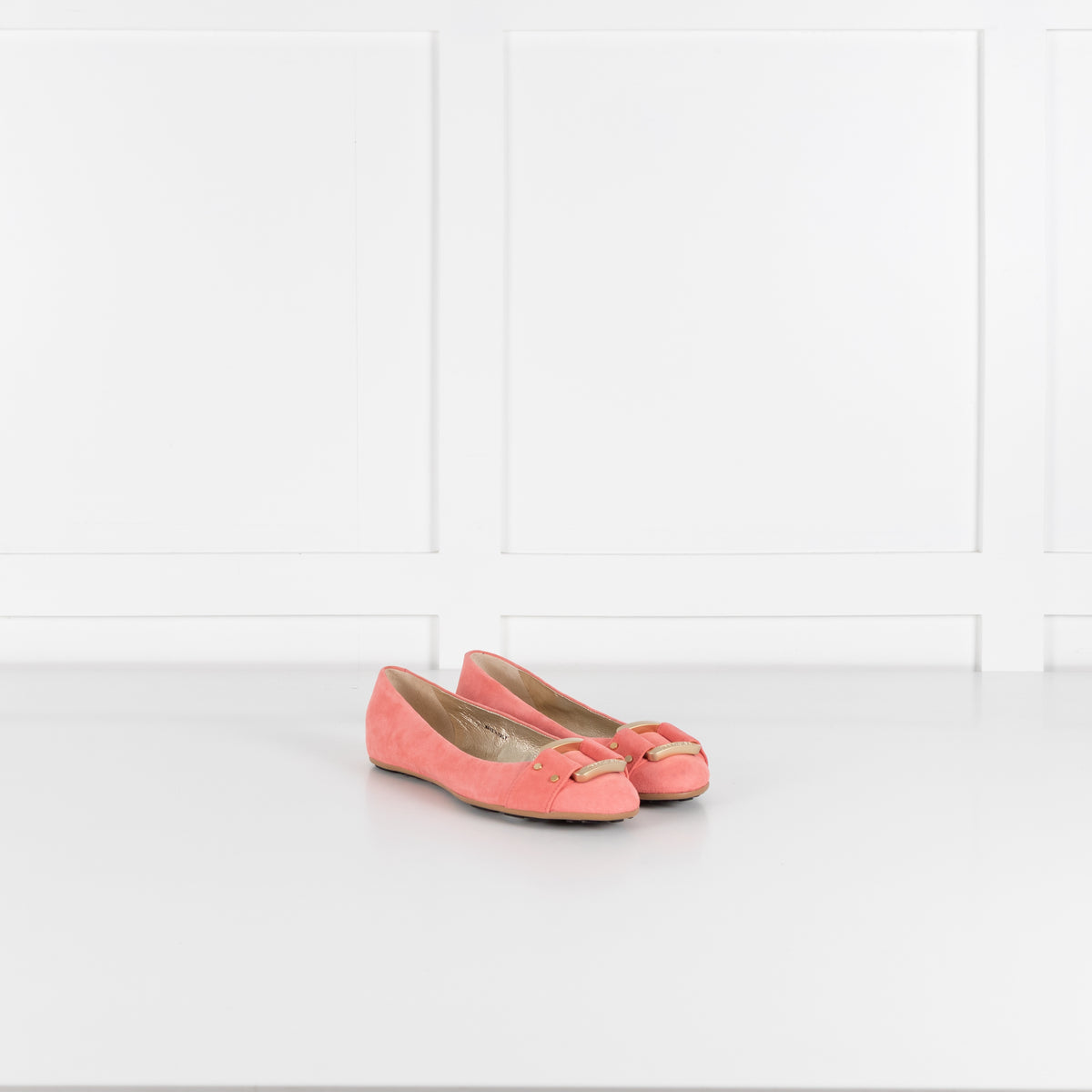 Jimmy Choo Light Coral Suede Morse Flat Shoe