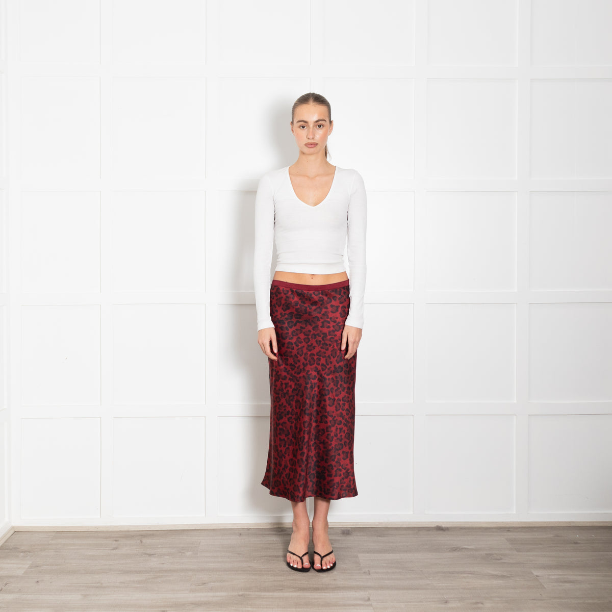 Anine Bing Burgundy Leopard Print Satin Slip Skirt