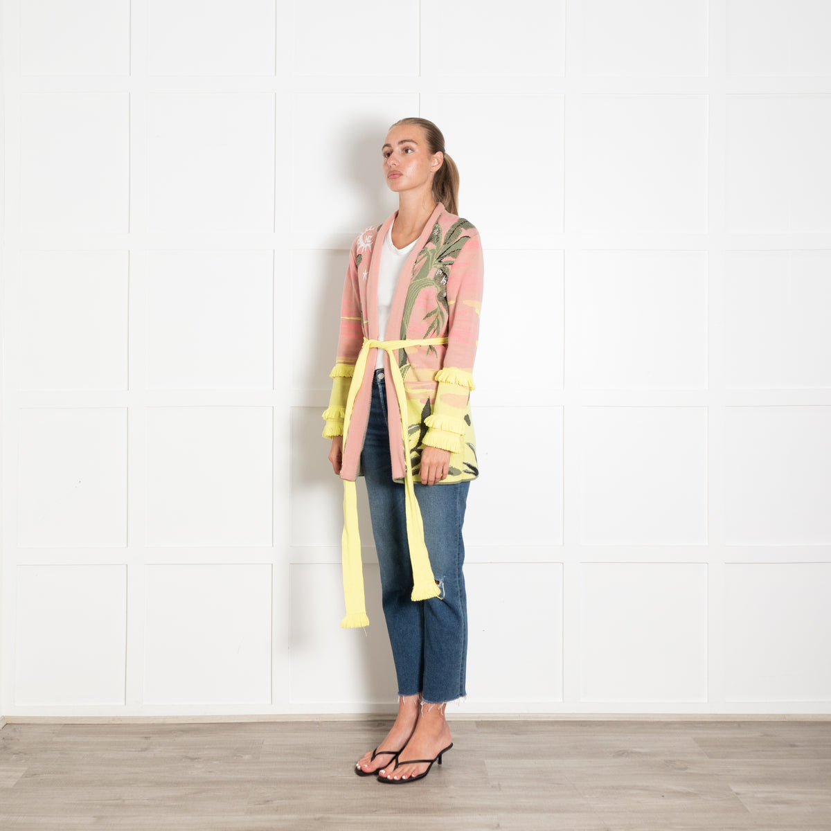 Hayley Menzies Green Pink and Yellow Leaf Print Cardigan