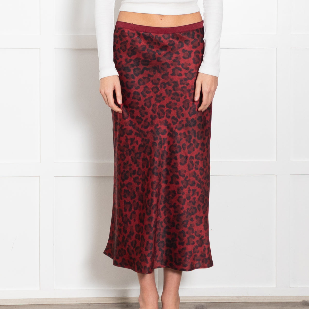 Anine Bing Burgundy Leopard Print Satin Slip Skirt