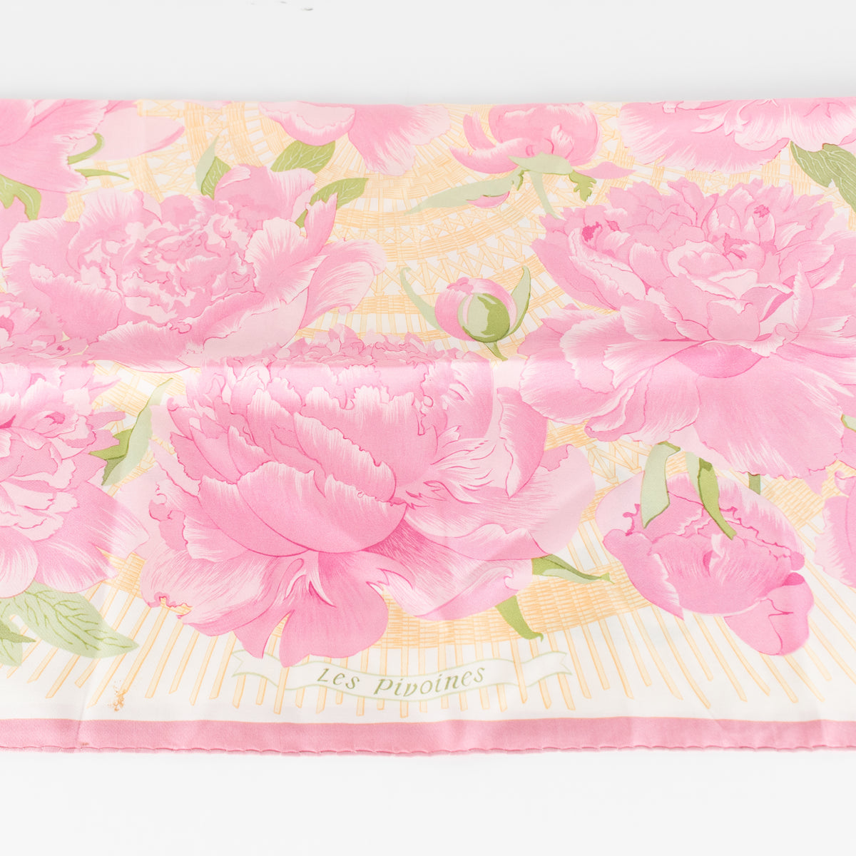 Hermes Les Pivoines Pink Floral Silk Scarf