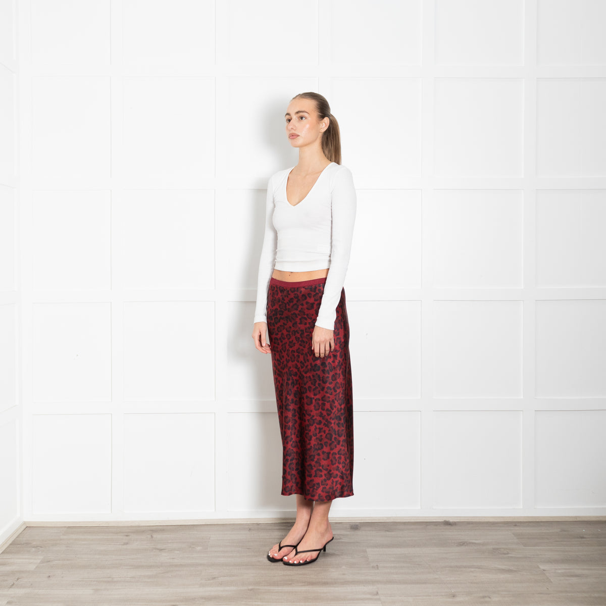 Anine Bing Burgundy Leopard Print Satin Slip Skirt