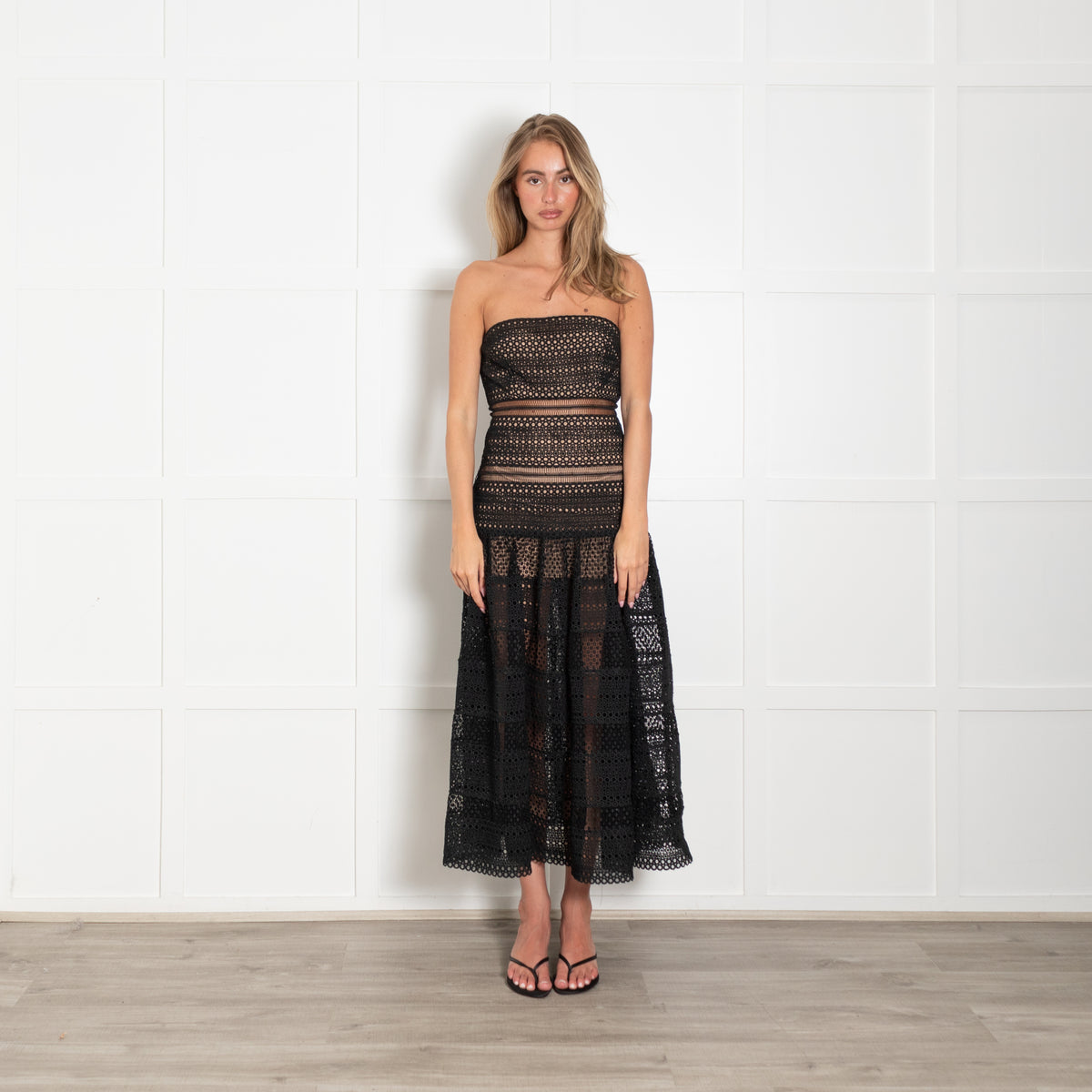 Self-Portrait Black Lace Strapless Dress