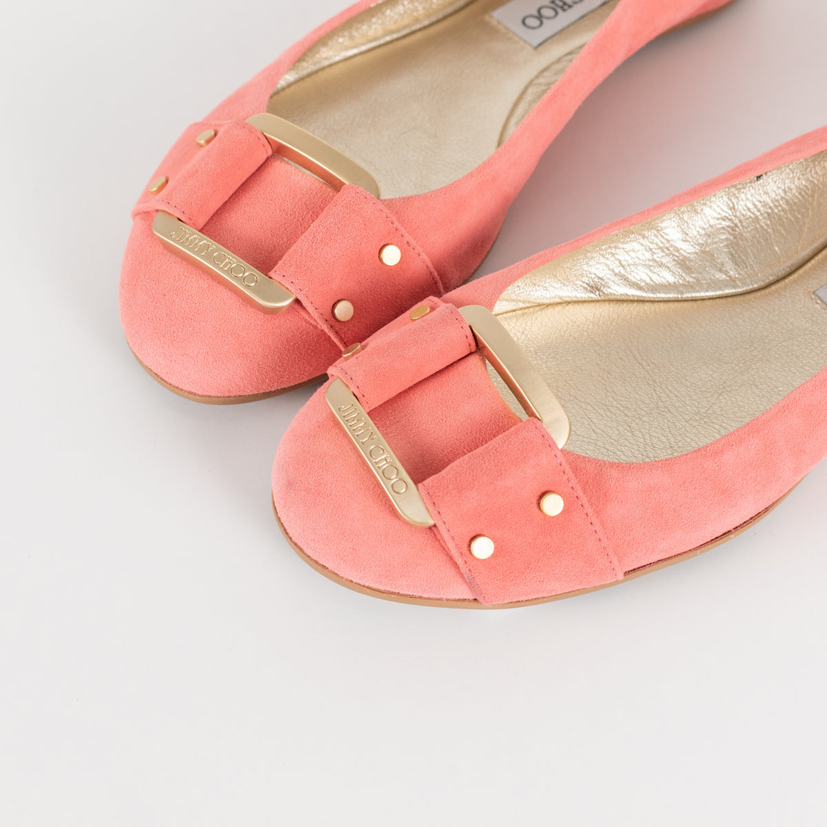 Jimmy Choo Light Coral Suede Morse Flat Shoe