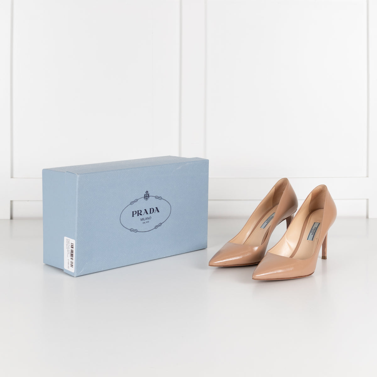 Prada Nude Gloss Saffiano Pointed Court Shoe
