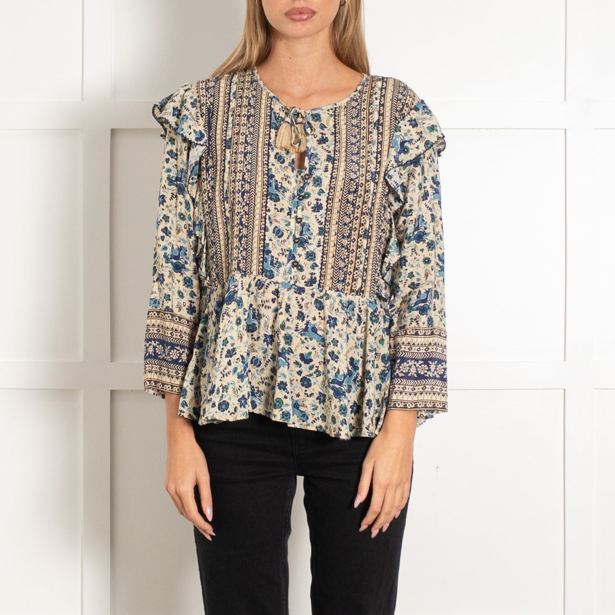 Sea New York Beige Floral Silk Long-Sleeve Shirt
