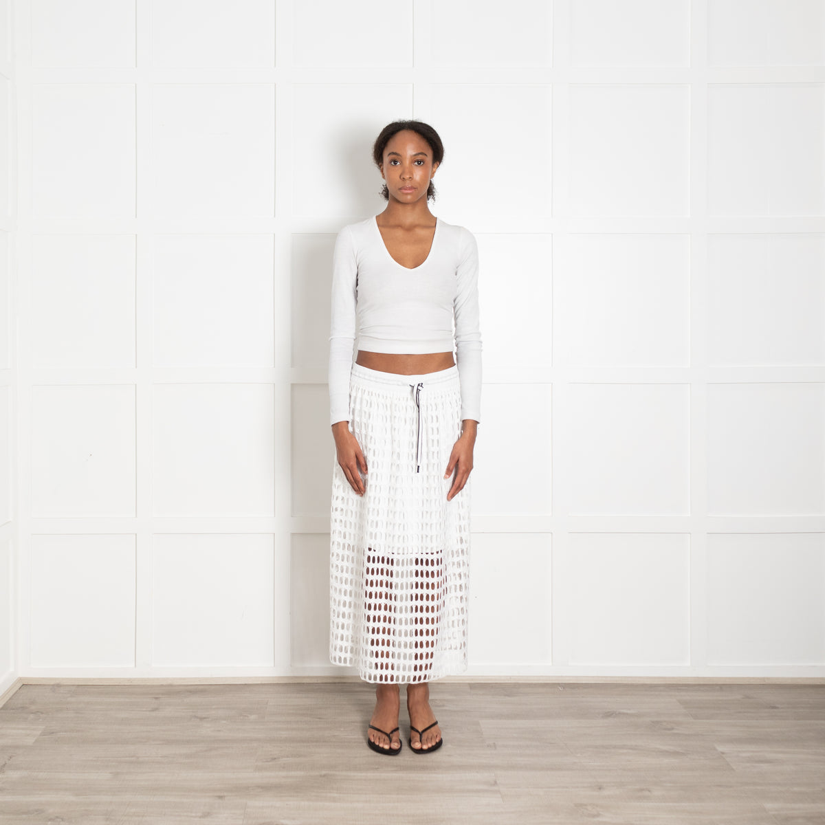 Marccain White Oval Lace Drawstring Waist Midi Skirt