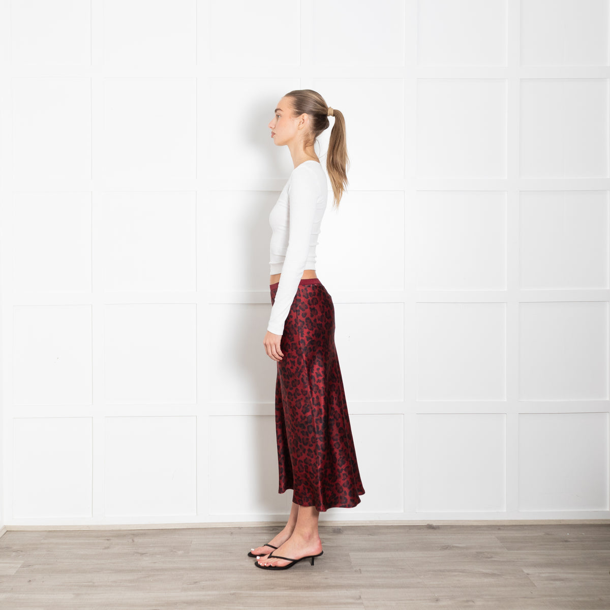 Anine Bing Burgundy Leopard Print Satin Slip Skirt