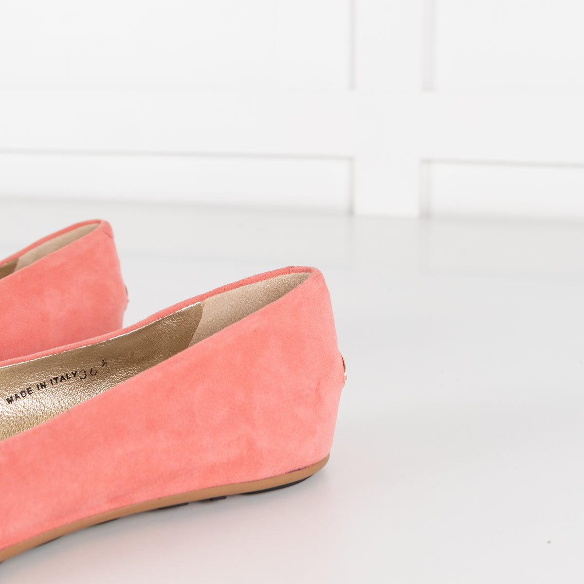 Jimmy Choo Light Coral Suede Morse Flat Shoe