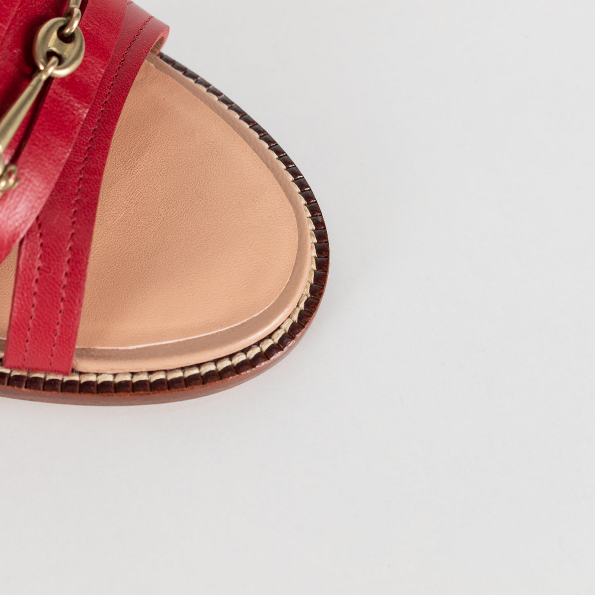 Céline Red Leather & Wood Strappy Horsebit Block Heels