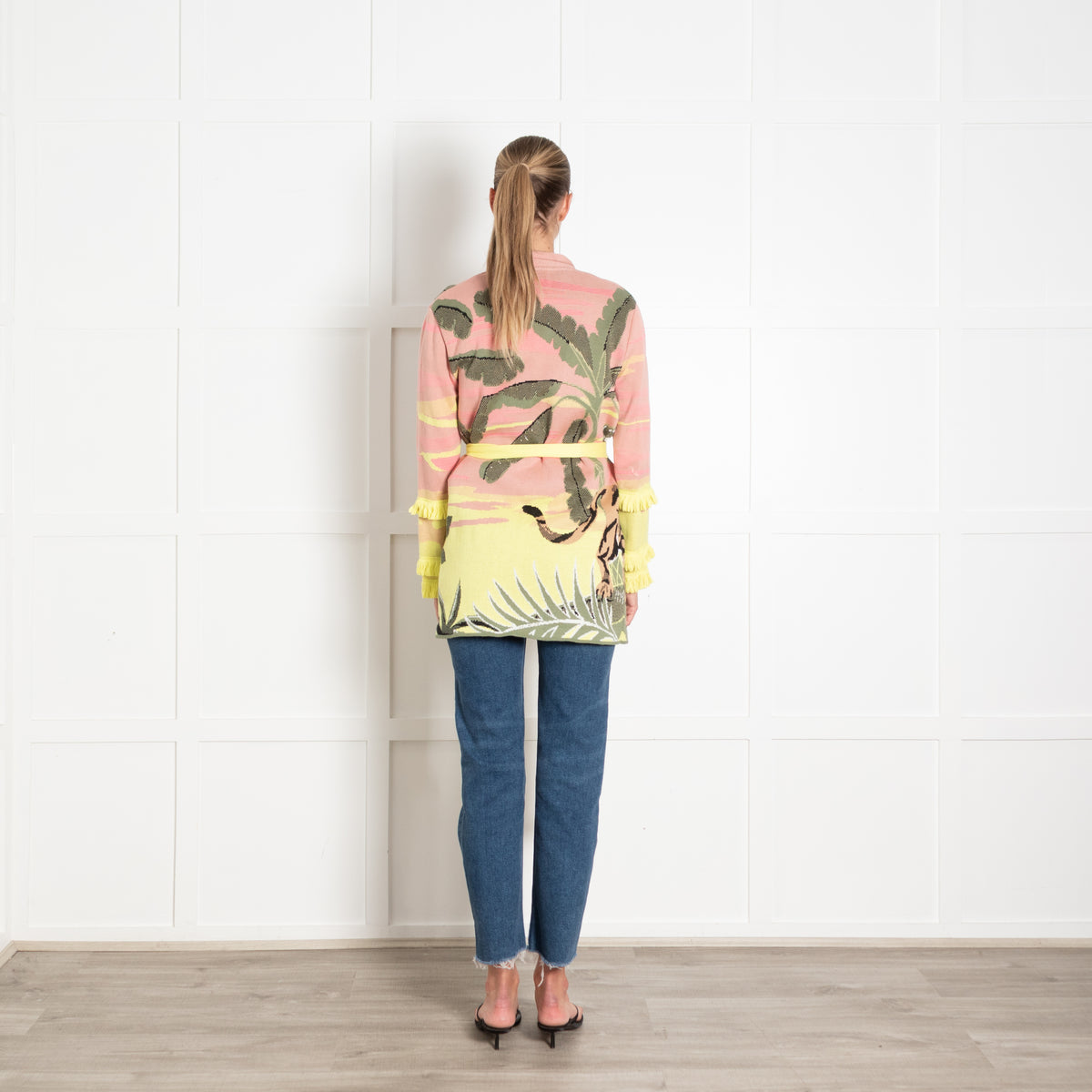 Hayley Menzies Green Pink and Yellow Leaf Print Cardigan