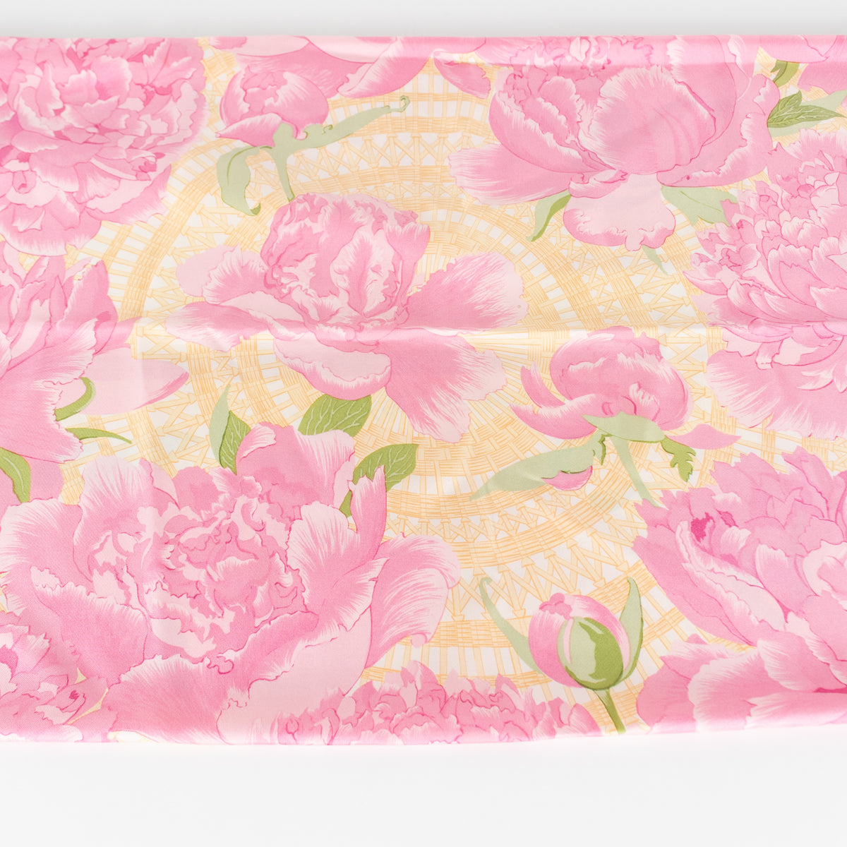 Hermes Les Pivoines Pink Floral Silk Scarf
