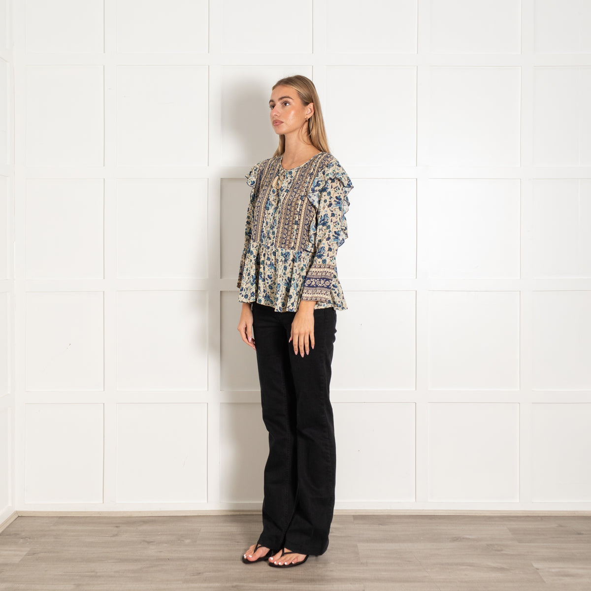 Sea New York Beige Floral Silk Long-Sleeve Shirt