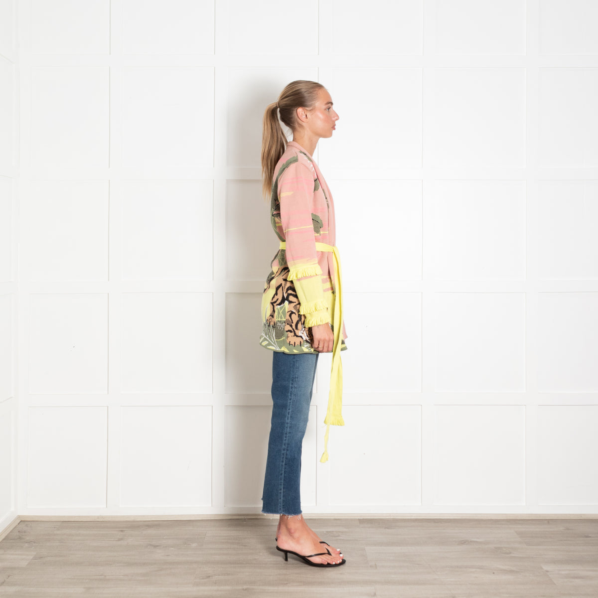 Hayley Menzies Green Pink and Yellow Leaf Print Cardigan