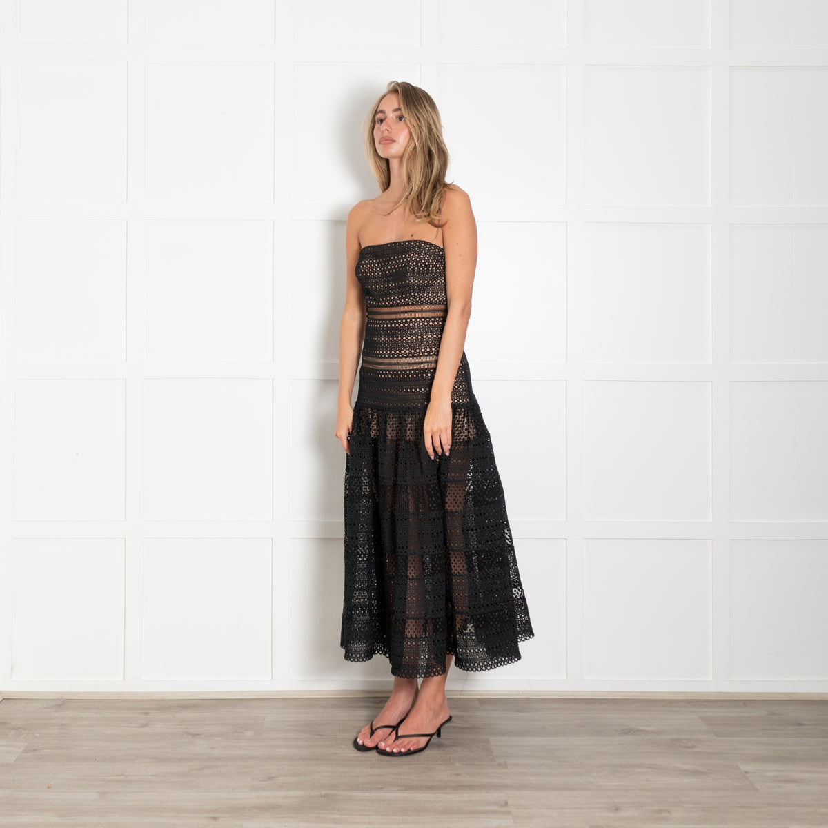 Self-Portrait Black Lace Strapless Dress