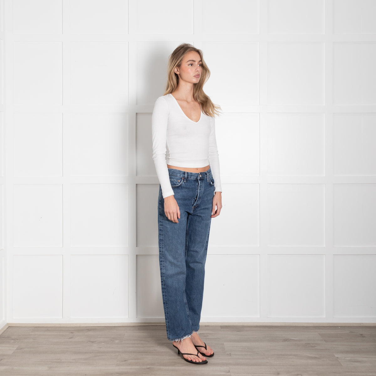Agolde Blue Denim Distressed Straight Leg Jeans