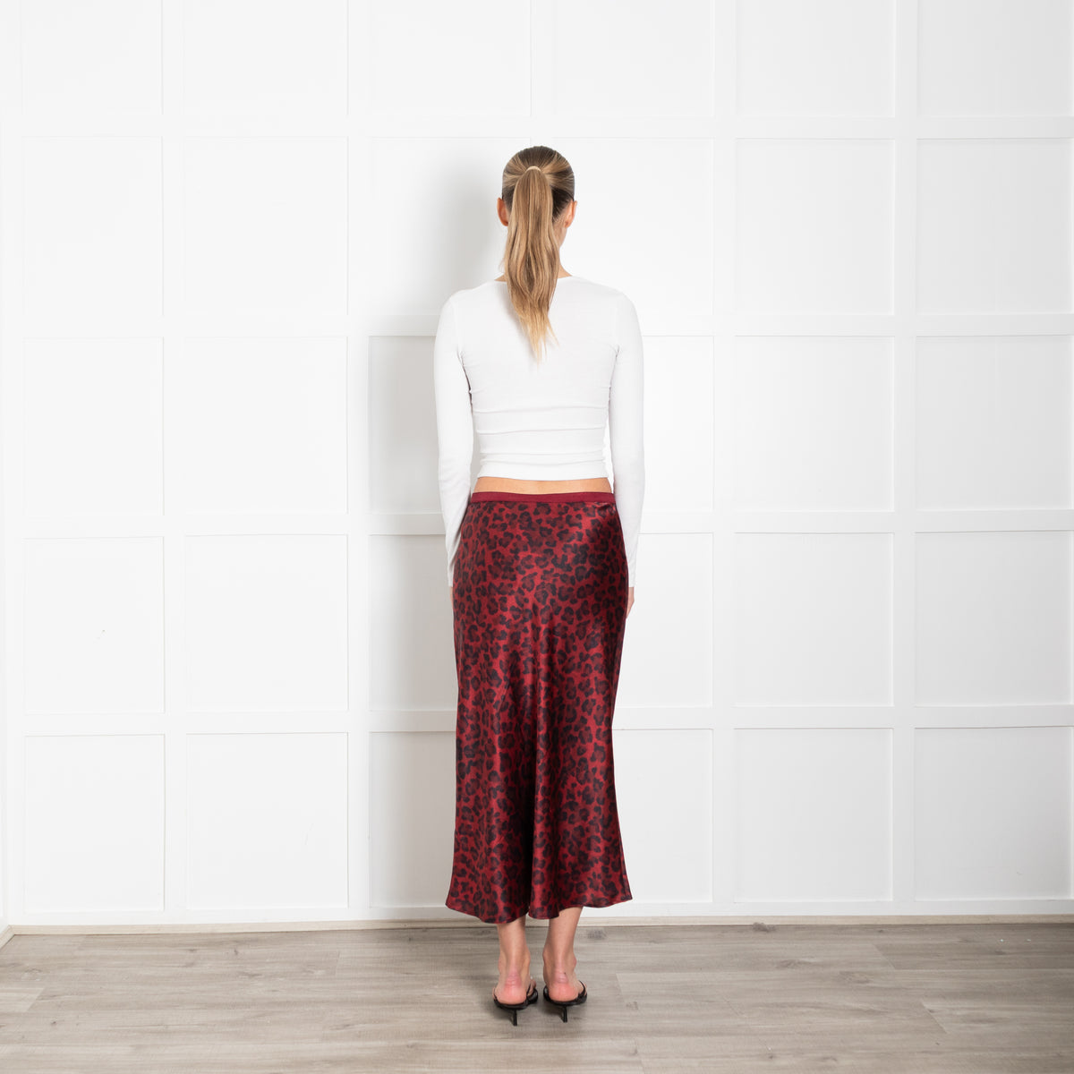 Anine Bing Burgundy Leopard Print Satin Slip Skirt